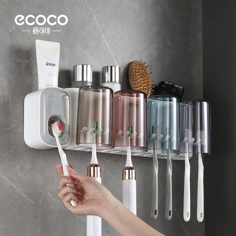 Ecoco Creative Toothbrush Storage Rack Punch-Free Mouthwash Cup Wall-Mounted Bathroom Automatic Toothpaste Squeezer - image 1