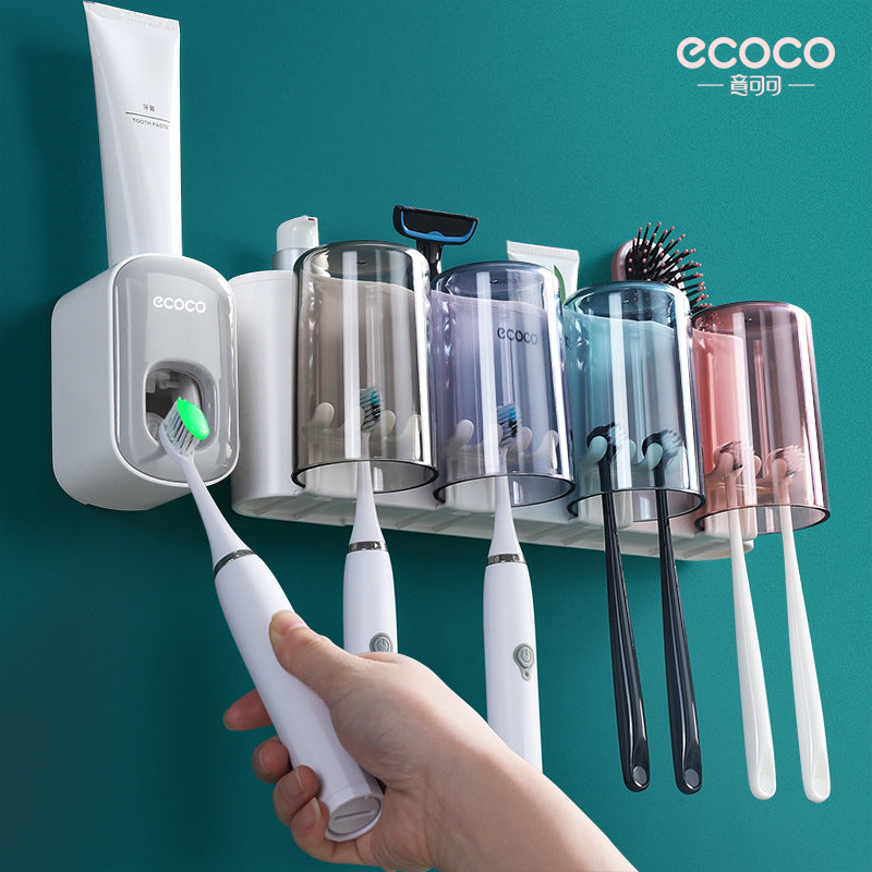 Ecoco Creative Toothbrush Storage Rack Punch-Free Mouthwash Cup Wall-Mounted Bathroom Automatic Toothpaste Squeezer - image 3