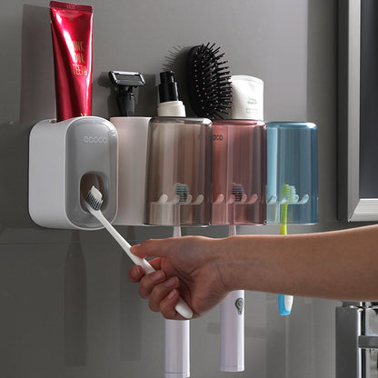 Ecoco Creative Toothbrush Storage Rack Punch-Free Mouthwash Cup Wall-Mounted Bathroom Automatic Toothpaste Squeezer - image 4