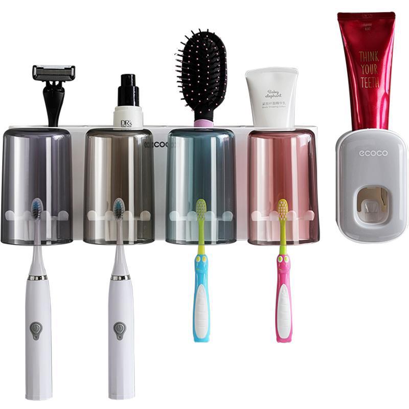 Ecoco Creative Toothbrush Storage Rack Punch-Free Mouthwash Cup Wall-Mounted Bathroom Automatic Toothpaste Squeezer - image 5