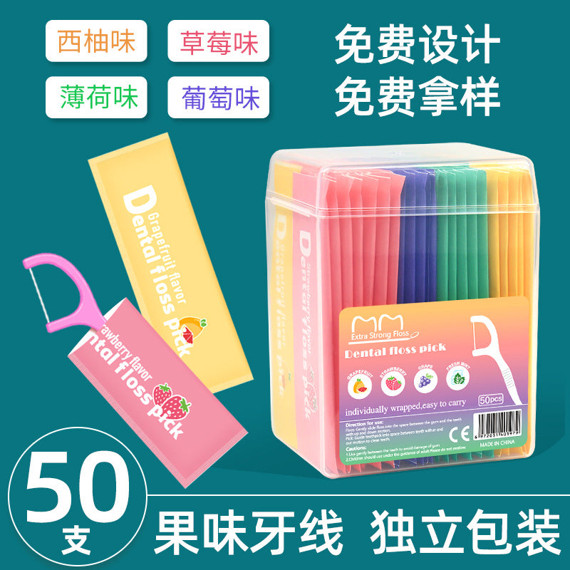 Manufacturer's Ready-Made Dental Floss Fruity Dental Floss Individually Packaged Disposable Dental Floss Stick Mint Flavored Toothpick Line Cross-Border Wholesale - image 1