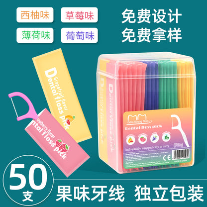 Manufacturer's Ready-Made Dental Floss Fruity Dental Floss Individually Packaged Disposable Dental Floss Stick Mint Flavored Toothpick Line Cross-Border Wholesale - image 1