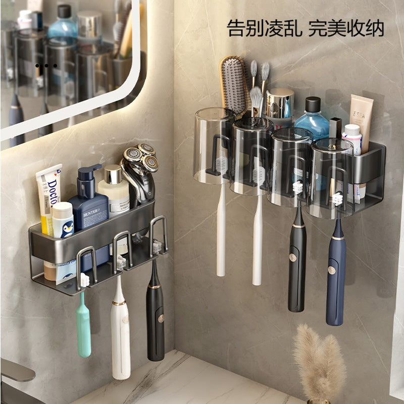Toothbrush Holder, Mouthwash Cup Storage Rack, Item Organizer, Storage Shelf, Washbasin Toothbrush Cup, Electric, No-Drill Installation - image 1