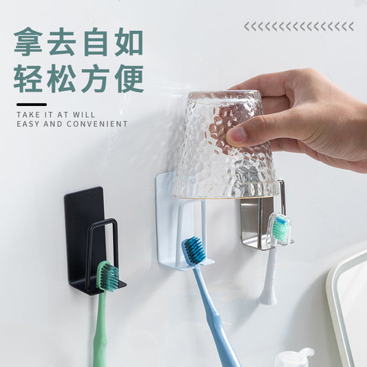 Stainless steel 304 toothbrush holder punch-free wash cup holder bathroom toothbrush storage rack wall-mounted mouthwash cup holder - image 2