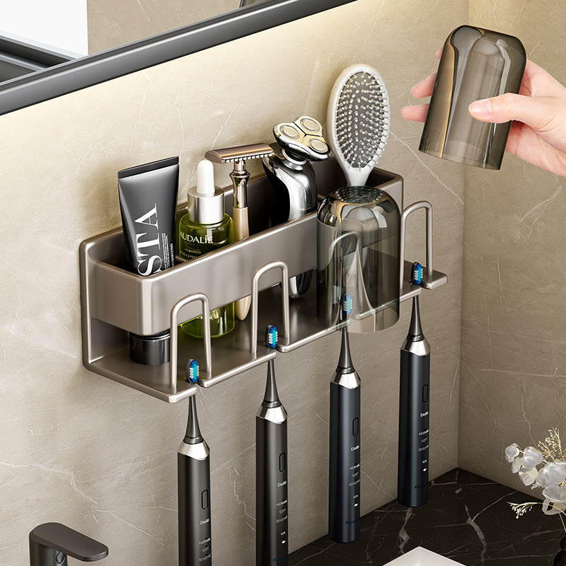 Gun Grey Toothbrush Storage Rack Toilet Hole-free Gargle Cup Tooth Cup Wall-mounted Storage Rack Electric Toothbrush Rack - image 1