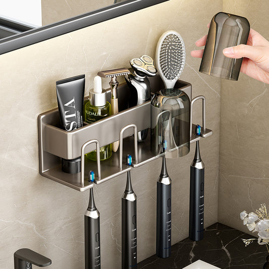 Gun Grey Toothbrush Storage Rack Toilet Hole-free Gargle Cup Tooth Cup Wall-mounted Storage Rack Electric Toothbrush Rack - image 1