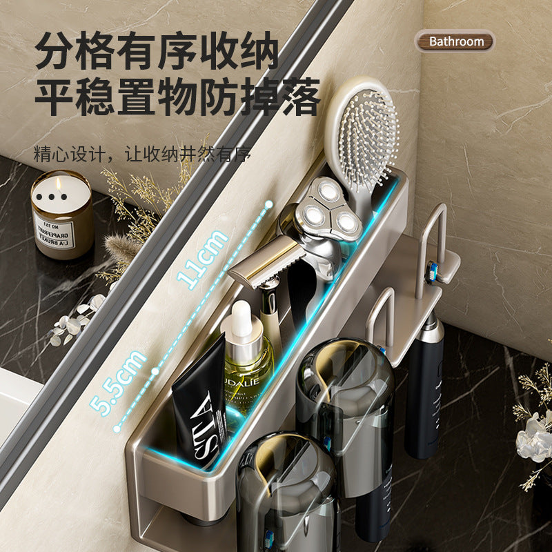 Gun Grey Toothbrush Storage Rack Toilet Hole-free Gargle Cup Tooth Cup Wall-mounted Storage Rack Electric Toothbrush Rack - image 3