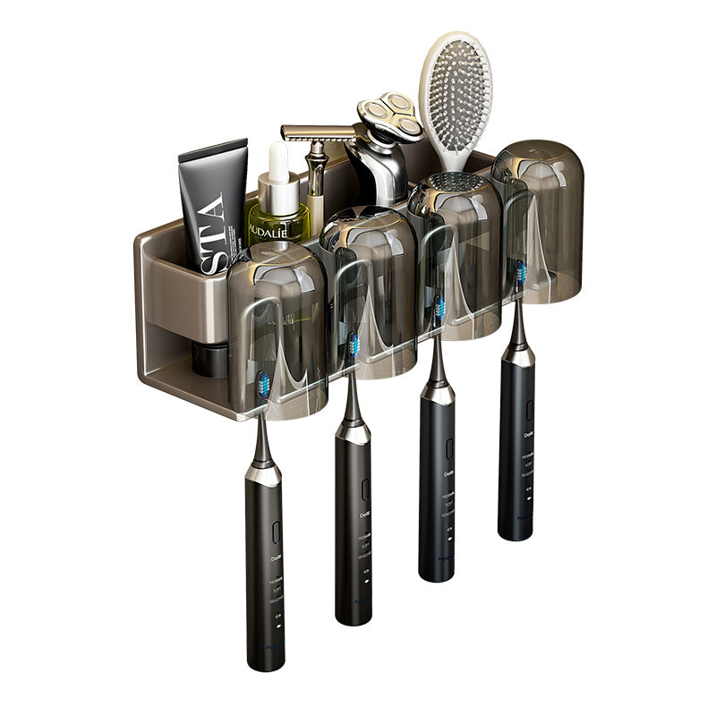 Gun Grey Toothbrush Storage Rack Toilet Hole-free Gargle Cup Tooth Cup Wall-mounted Storage Rack Electric Toothbrush Rack - image 5
