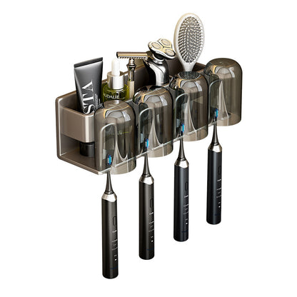 Gun Grey Toothbrush Storage Rack Toilet Hole-free Gargle Cup Tooth Cup Wall-mounted Storage Rack Electric Toothbrush Rack - image 5