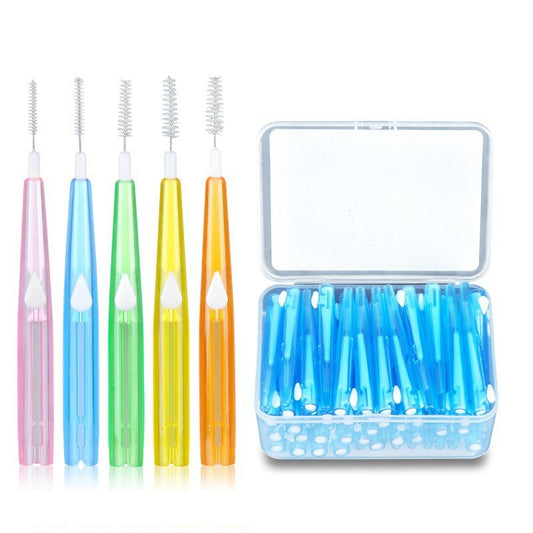 European and American Cross-Border Interdental Brushes 60 Pieces Push-Pull Interdental Brushes Orthodontic Toothbrush Korean Stainless Steel Soft-Bristled Interdental Brushes - image 1