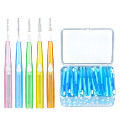 European and American Cross-Border Interdental Brushes 60 Pieces Push-Pull Interdental Brushes Orthodontic Toothbrush Korean Stainless Steel Soft-Bristled Interdental Brushes - image 5