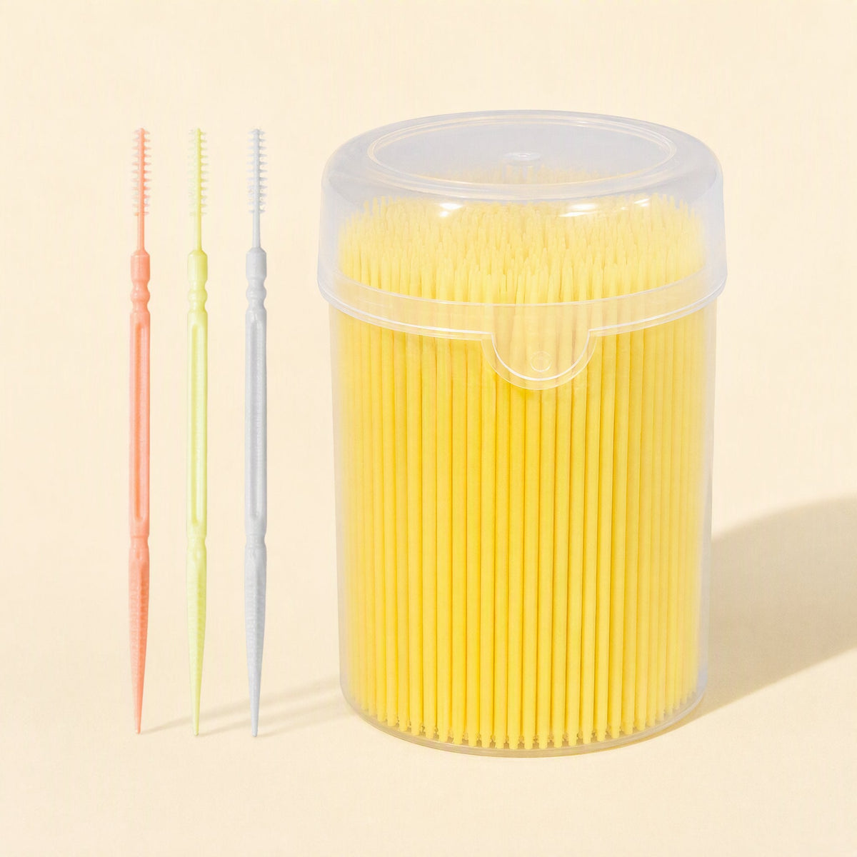 Can of disposable plastic double-head toothpicks