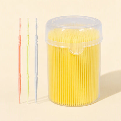 Can of disposable plastic double-head toothpicks