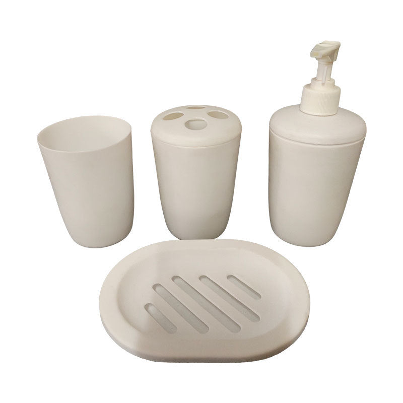 Cross-Border New Plastic Four-Piece Bathroom Set with Cylindrical Cup Set Manufacturer Wholesale Bathroom Mouthwash and Toothbrush Set - image 2