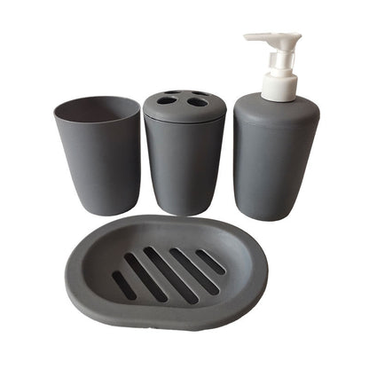 Cross-Border New Plastic Four-Piece Bathroom Set with Cylindrical Cup Set Manufacturer Wholesale Bathroom Mouthwash and Toothbrush Set - image 3
