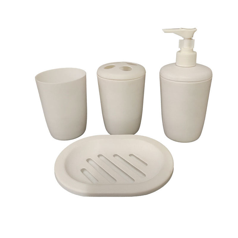 Cross-Border New Plastic Four-Piece Bathroom Set with Cylindrical Cup Set Manufacturer Wholesale Bathroom Mouthwash and Toothbrush Set - image 4