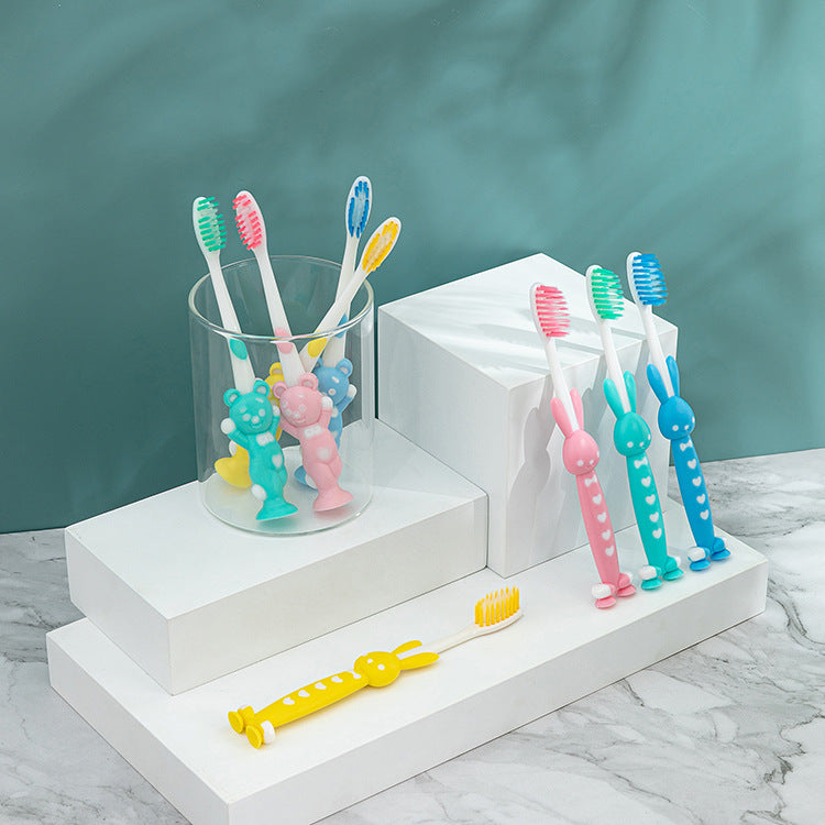Little Bear rabbit cartoon children's toothbrush soft hair wholesale macaron candy color soft hair 4 PCs toothbrush wholesale - image 2