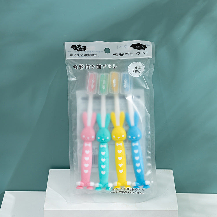 Little Bear rabbit cartoon children's toothbrush soft hair wholesale macaron candy color soft hair 4 PCs toothbrush wholesale - image 3