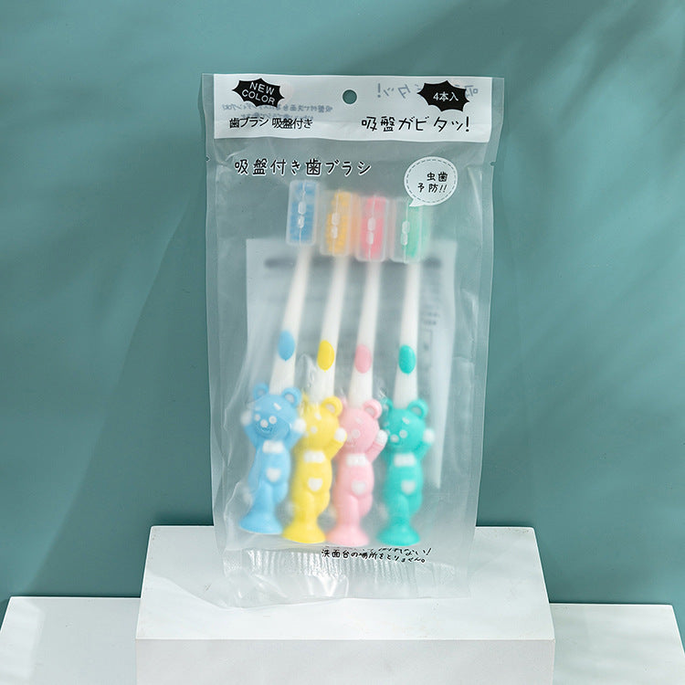 Little Bear rabbit cartoon children's toothbrush soft hair wholesale macaron candy color soft hair 4 PCs toothbrush wholesale - image 4