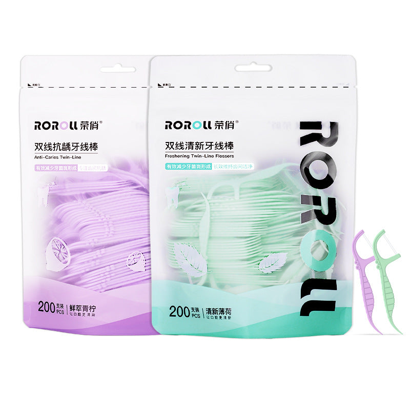 Rongqiao Mint Fresh Dental Floss Double Thread Floss Stick Disposable Toothpick Wholesale Teeth Picking Household Bag Full Box - image 4