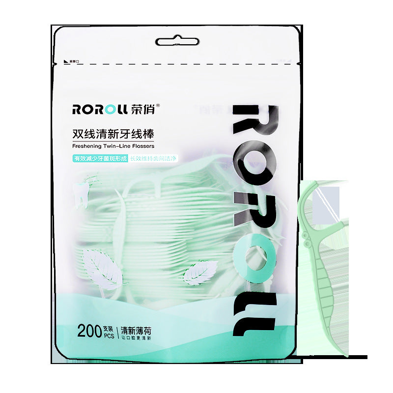 Rongqiao Mint Fresh Dental Floss Double Thread Floss Stick Disposable Toothpick Wholesale Teeth Picking Household Bag Full Box - image 5