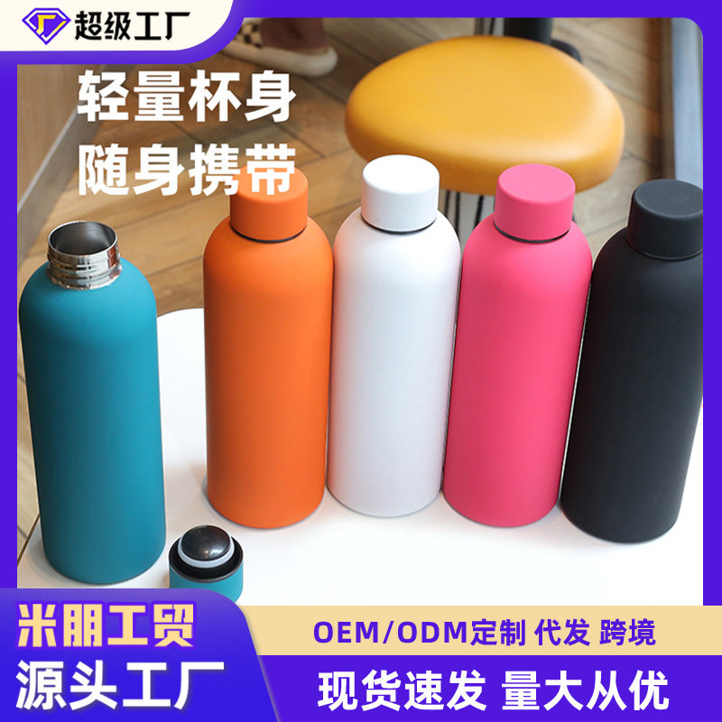 Rubber-Coated Sports Small-Mouth Bottle Thermos Cup for Women, Double-Layer 304 Stainless Steel Water Cup, American-Style Small-Mouth Straight Cup - image 1