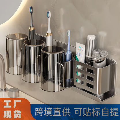 Toothbrush Storage Rack Non-Punching Gun Grey Toilet Toilet Toilet Gargle Cup Storage Household Wall-Mounted Electric Toothbrush Rack - image 1