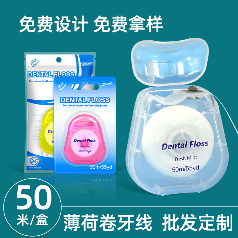 Cross-Border Wholesale Dental Floss Roll 50m Mint Flavor Floss Orthodontic Roll Floss Oral Cleaner Spot Wholesale - image 1