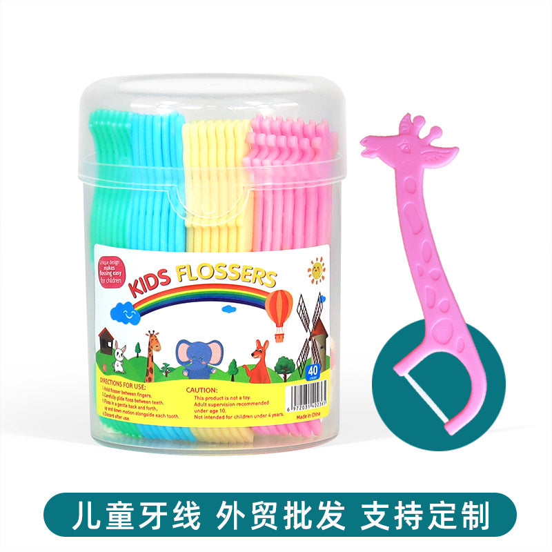 Cross-border wholesale children's floss stick mixed animal flat line canned 40 PCs baby oral teeth joint cleaning floss - image 1
