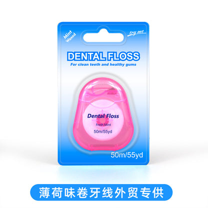 Foreign Trade Wholesale Orthodontic Floss Roll 50m Suction Card Waxed Mint Fresh Breath Disposable Roll Floss Cross-Border - image 1