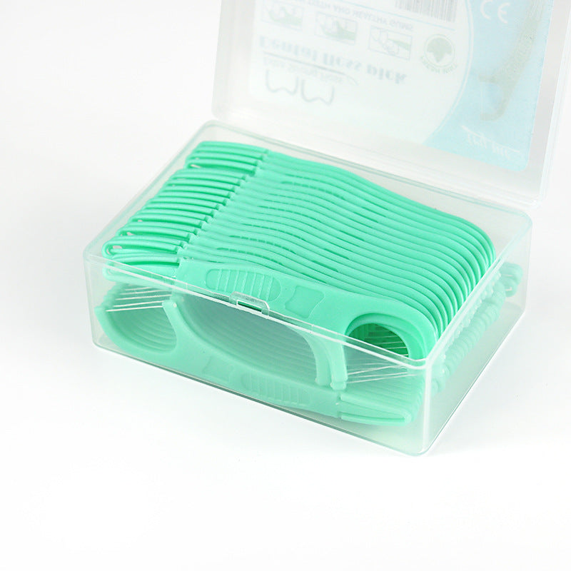 Cross-border new floss double-purpose toothpick line mint flavor disposable floss stick box 50 pcs factory in stock wholesale - image 4