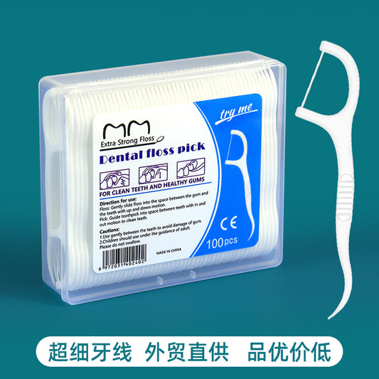 New boxed floss 100 ultra-fine round thread disposable floss stick manufacturer toothpick thread toothpick thread foreign trade - image 1