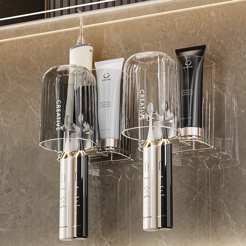 Toothbrush rack bathroom wall-mounted electric toothbrush cup punch-free light luxury draining mouthwash Cup Tooth Cup rack - image 1