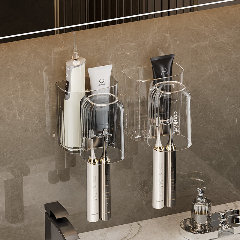 Toothbrush rack bathroom wall-mounted electric toothbrush cup punch-free light luxury draining mouthwash Cup Tooth Cup rack - image 4