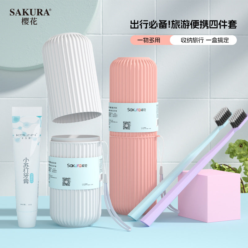 Portable Toothbrush Barrel Student Dormitory Toothbrush Combination Set Toothbrush Toothpaste Set Adult Sakura Sakura - image 1