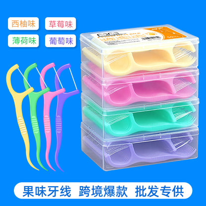 Cross-Border Export Dental Floss Manufacturer Wholesale Ultra-Fine Dental Floss Fruit Flavor Boxed 50 Dental Floss Sticks Disposable Toothpicks - image 1