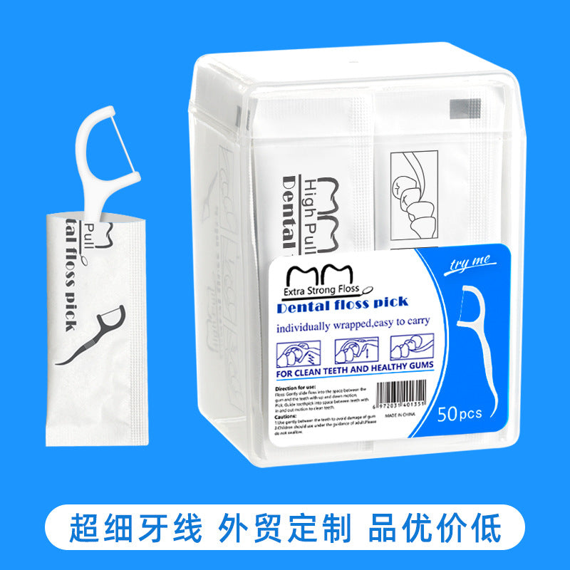 Cross-border wholesale floss individually packaged 50 PCs floss sticks individually packaged high tensile ultra-fine floss foreign trade in stock - image 1