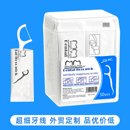 Cross-border wholesale floss individually packaged 50 PCs floss sticks individually packaged high tensile ultra-fine floss foreign trade in stock - image 1