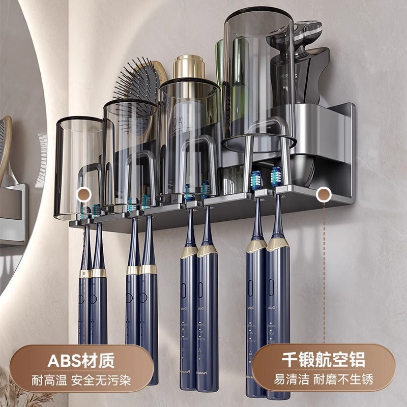 Electric tooth Cup toothpaste toothbrush rack household suit punch-free bathroom mouthwash Cup wall hanging - image 2