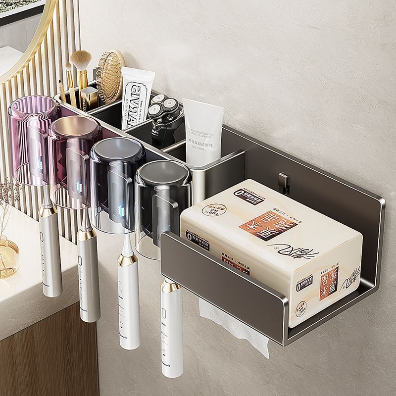 Toothbrush Storage Rack Non-punching Gun Grey Toilet Tooth Cup Gargle Cup Storage Wall-mounted Tissue Holster - image 1