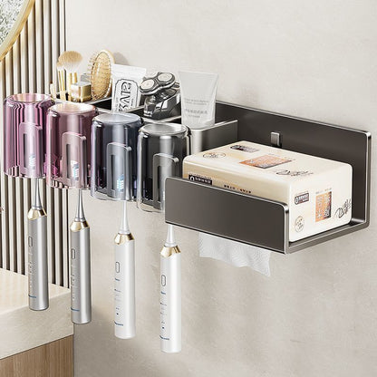 Toothbrush Storage Rack Non-punching Gun Grey Toilet Tooth Cup Gargle Cup Storage Wall-mounted Tissue Holster - image 2