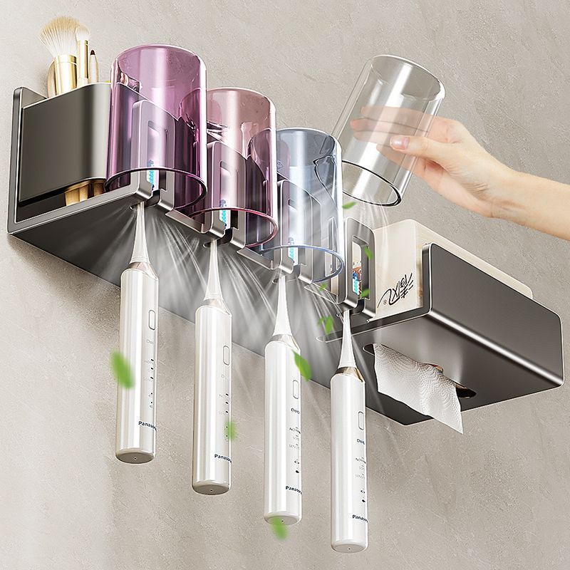 Toothbrush Storage Rack Non-punching Gun Grey Toilet Tooth Cup Gargle Cup Storage Wall-mounted Tissue Holster - image 3
