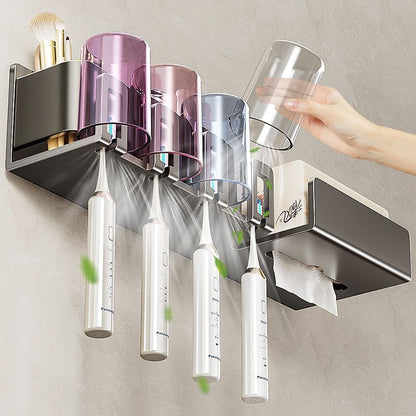 Toothbrush Storage Rack Non-punching Gun Grey Toilet Tooth Cup Gargle Cup Storage Wall-mounted Tissue Holster - image 3