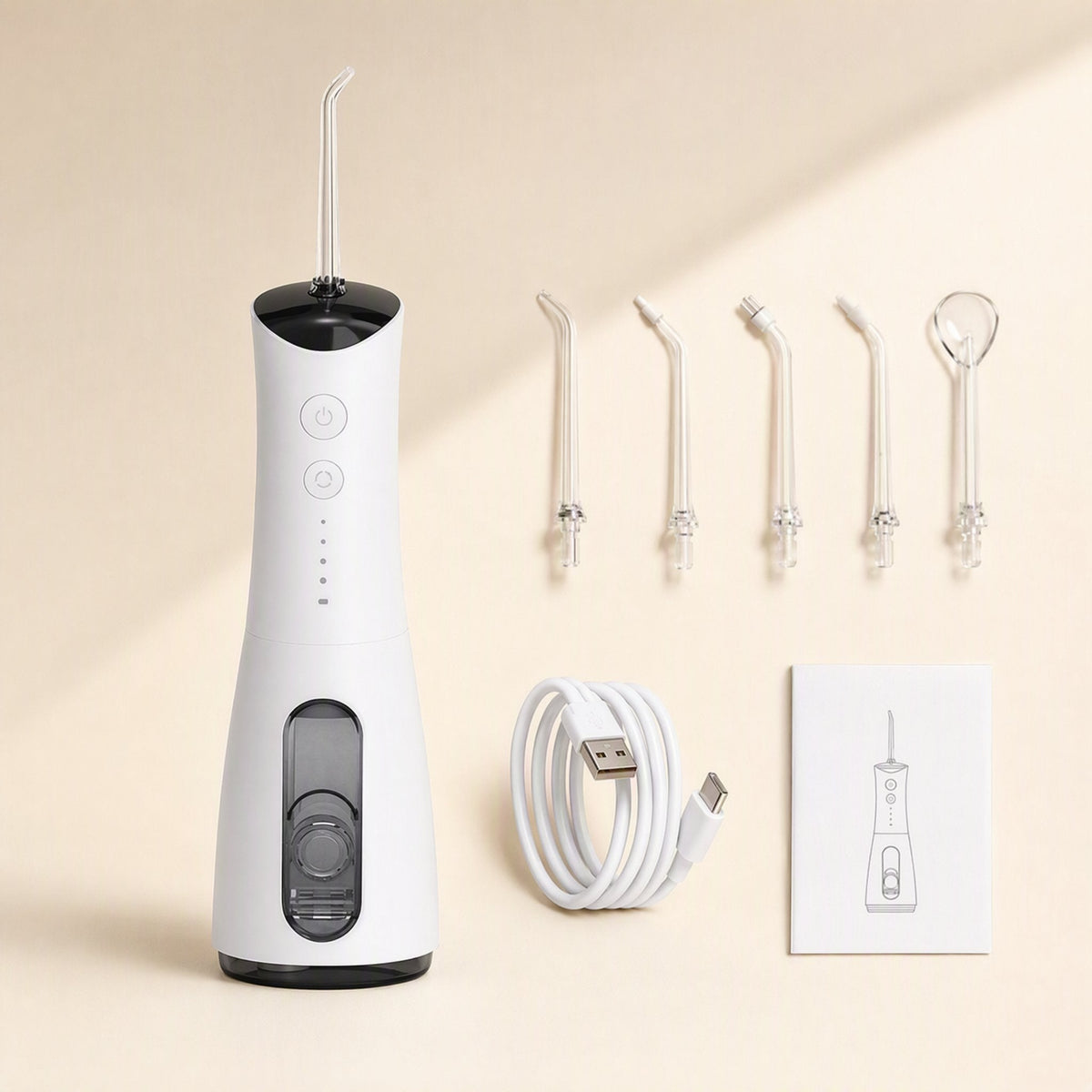 Adult household water flosser with a built-in battery and piston pump