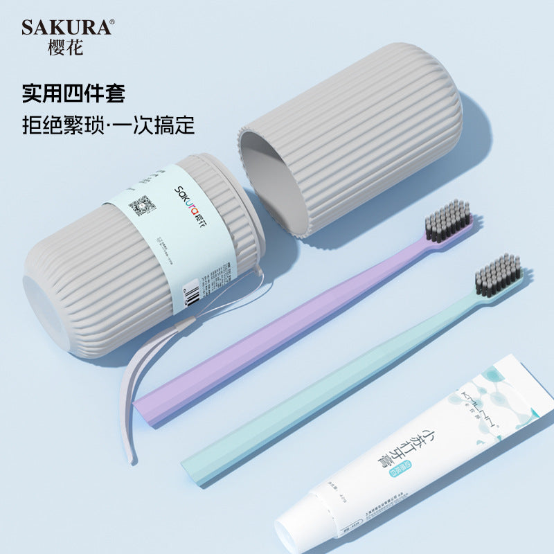 Portable Toothbrush Barrel Student Dormitory Toothbrush Combination Set Toothbrush Toothpaste Set Adult Sakura Sakura - image 1