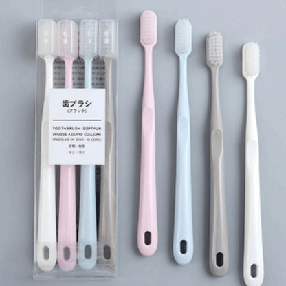 Macaron Toothbrush 4 Pack Large Head Bamboo Charcoal Ultra-Fine Soft Bristles for Men and Women Home Travel Japanese Style Unprinted Toothbrush Set - image 1