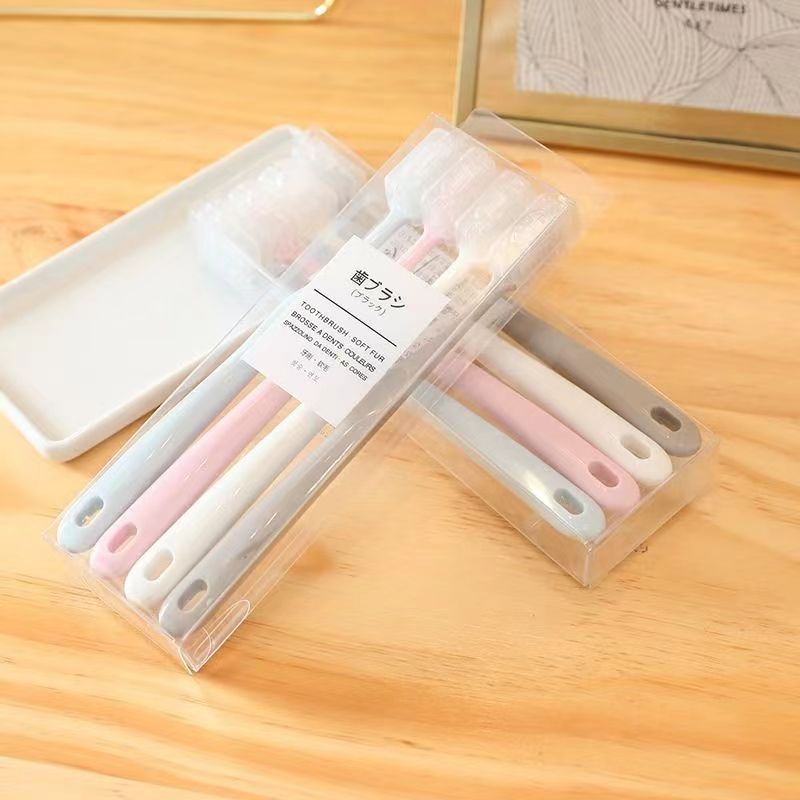 Macaron Toothbrush 4 Pack Large Head Bamboo Charcoal Ultra-Fine Soft Bristles for Men and Women Home Travel Japanese Style Unprinted Toothbrush Set - image 3