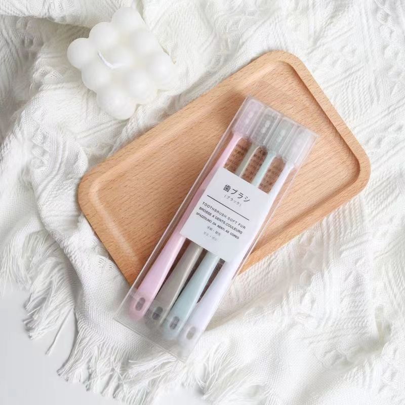 Macaron Toothbrush 4 Pack Large Head Bamboo Charcoal Ultra-Fine Soft Bristles for Men and Women Home Travel Japanese Style Unprinted Toothbrush Set - image 4