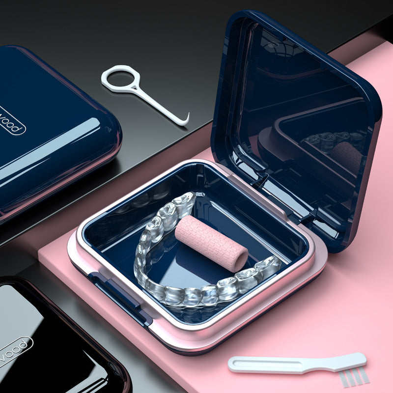 Braces storage box with mirror small medicine box compartment denture storage box denture elderly cross-border explosions - image 4