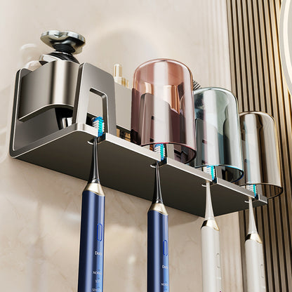 Hole-free Gun Grey Brush Cup Wall-mounted Wall-mounted Toilet Toothbrush Wall-mounted Household Storage Rack - image 1